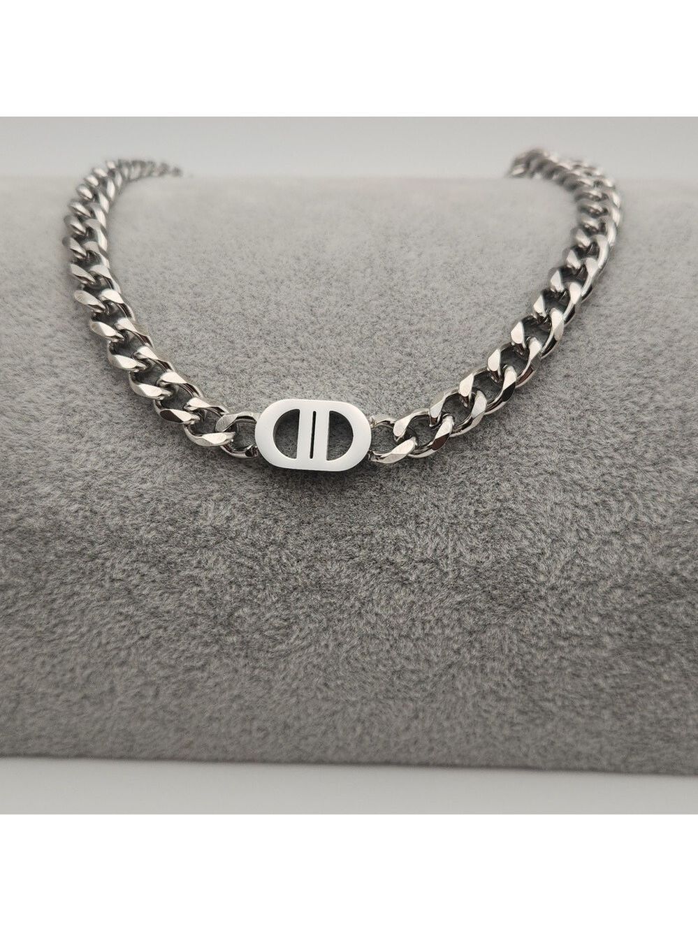 Chunky Stainless Steel Silver Toned Cuban Link CD Fashion Necklace